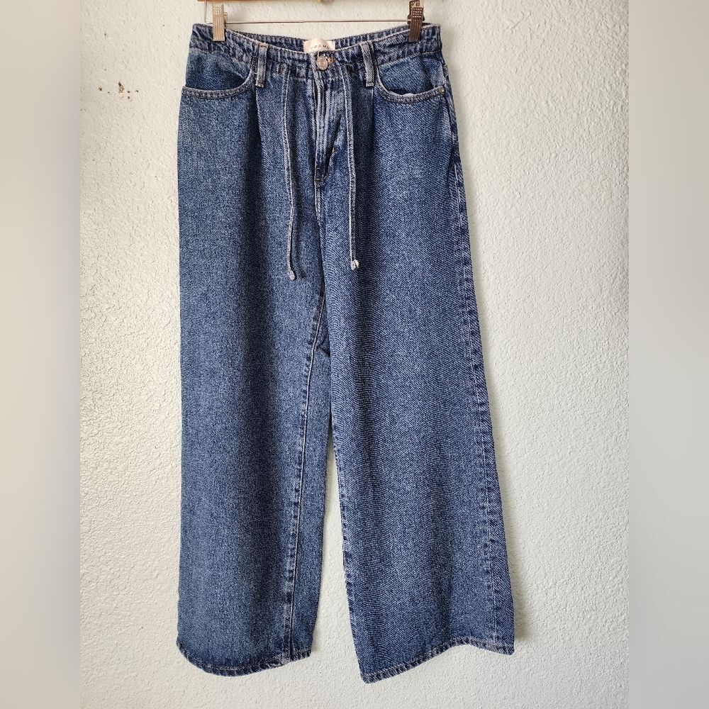 Frame Lyocell Blue Loose Wide Leg Cropped Jeans
